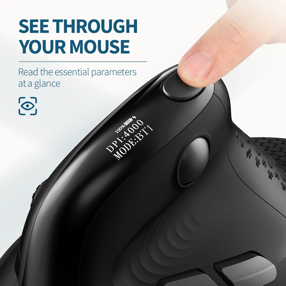 Delux M618XSD Seeker Ergonomic Vertical Mouse with OLED Screen 4000DPI Rechargeable 1000mA Removable Back Cover For Computer