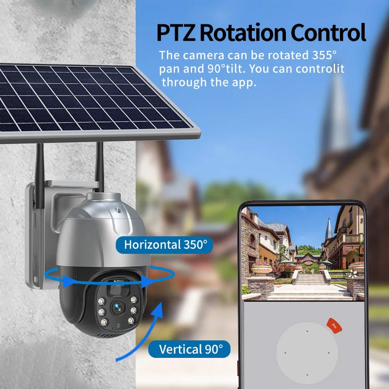 4G Solar Security Camera: Outdoor Waterproof, Panoramic, Low Power Night Vision PTZ Hunting Camera with WiFi"