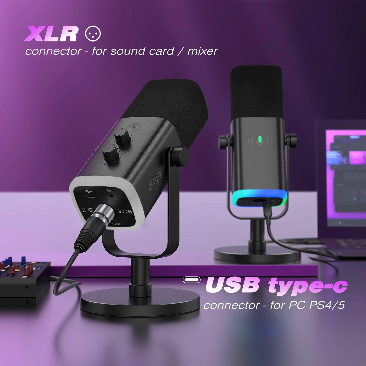 ميكروفون ديناميكي FIFINE USB/XLR مع زر كتم الصوت باللمس، مقبس سماعة رأس، عناصر تحكم في الإدخال/الإخراج، لجهاز الكمبيوتر الشخصي PS5/4، ميكروفون ألعاب Ampligame AM8