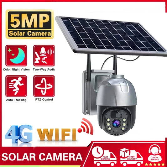 4G Solar Security Camera: Outdoor Waterproof, Panoramic, Low Power Night Vision PTZ Hunting Camera with WiFi"