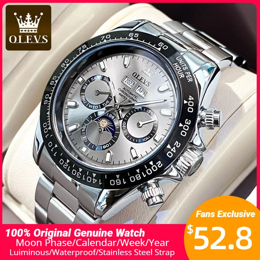 OLEVS Automatic Mechanical Watch for Men TOP Brand Original Stainless Steel Luminous Waterproof Date Man Wrist Watch Luxury Set