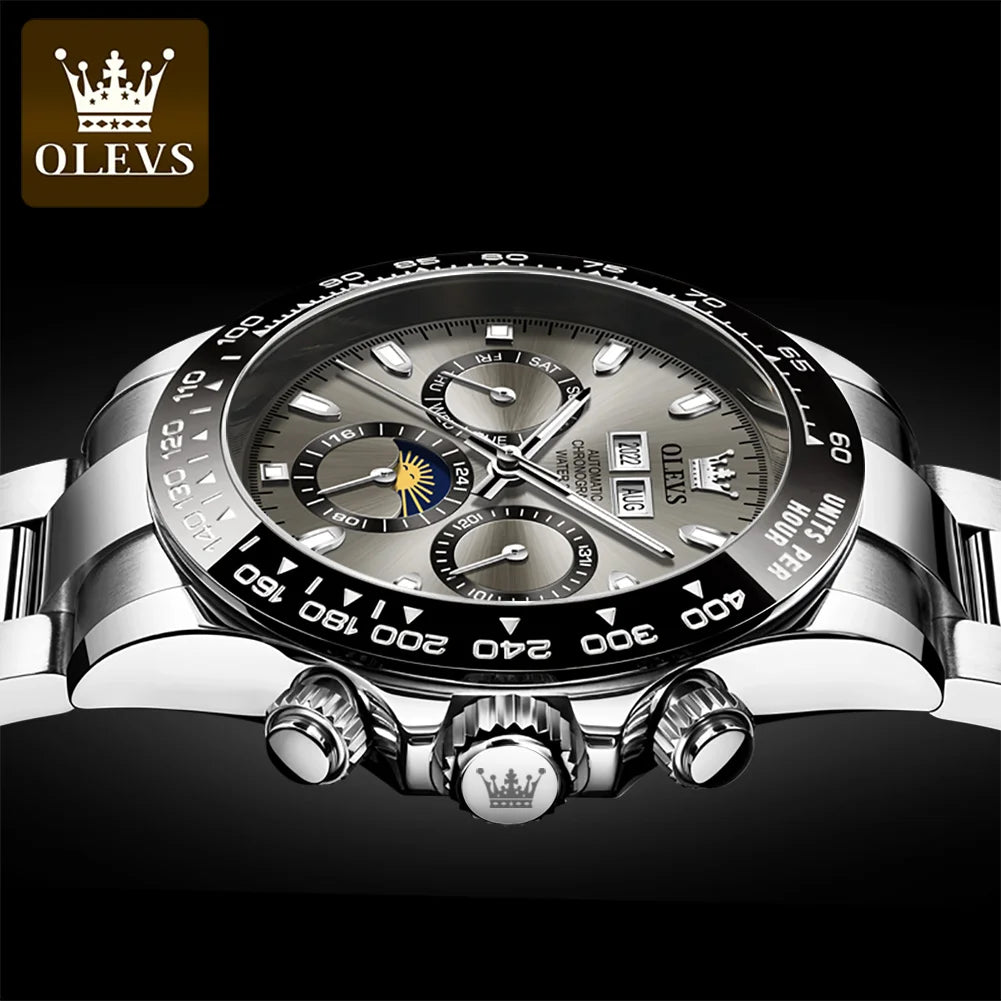 OLEVS Automatic Mechanical Watch for Men TOP Brand Original Stainless Steel Luminous Waterproof Date Man Wrist Watch Luxury Set