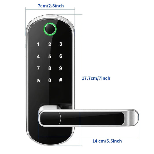 Improved product title: "High-Tech Fingerprint Door Lock with Remote Control, Keyless entry, WIFI, Digital Touchscreen, NFC, IP67 Waterproof, and 2 IC Cards"